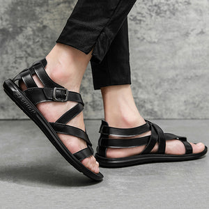 black Men's gladiator thong sandals with buckle