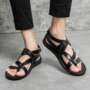 black Men's gladiator thong sandals with buckle