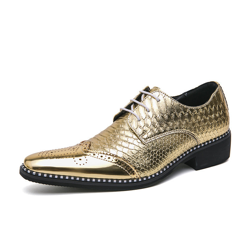 gold Men's gold alligator patterned oxfords shoes