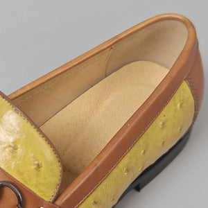 yellow Men's handmade leather loafers dress shoes