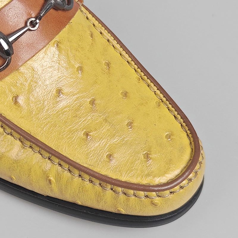 yellow Men's handmade leather loafers dress shoes