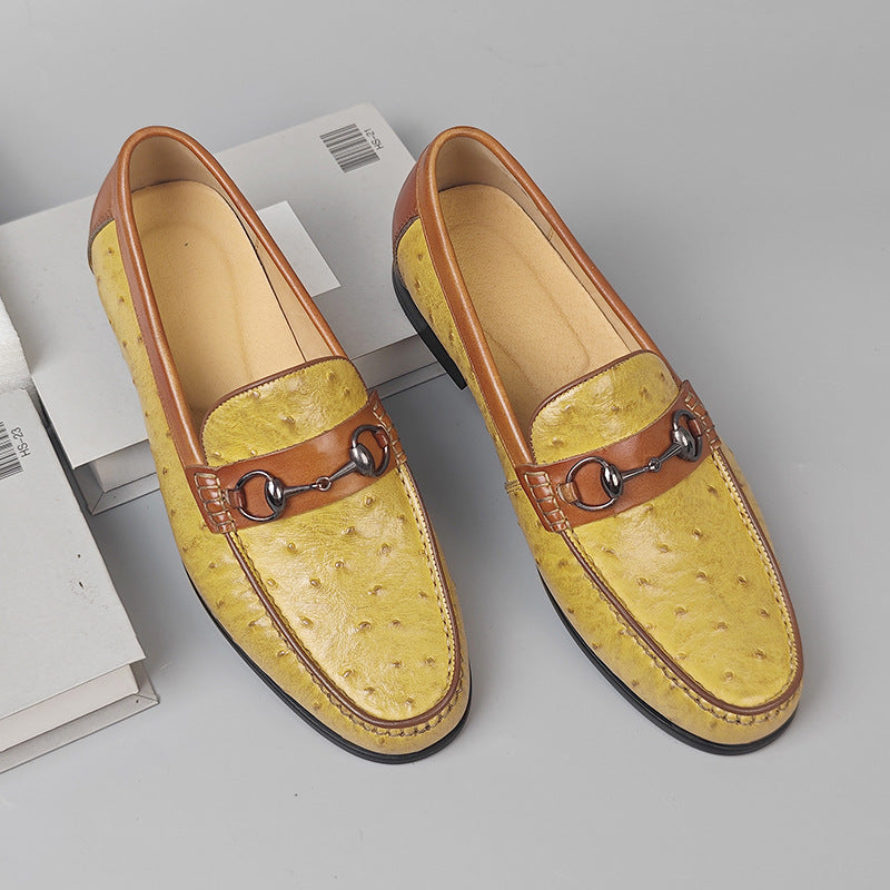 yellow Men's handmade leather loafers dress shoes