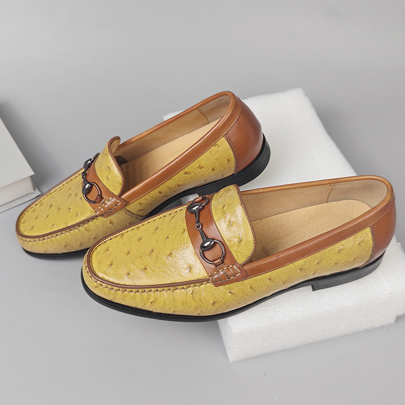 yellow Men's handmade leather loafers dress shoes