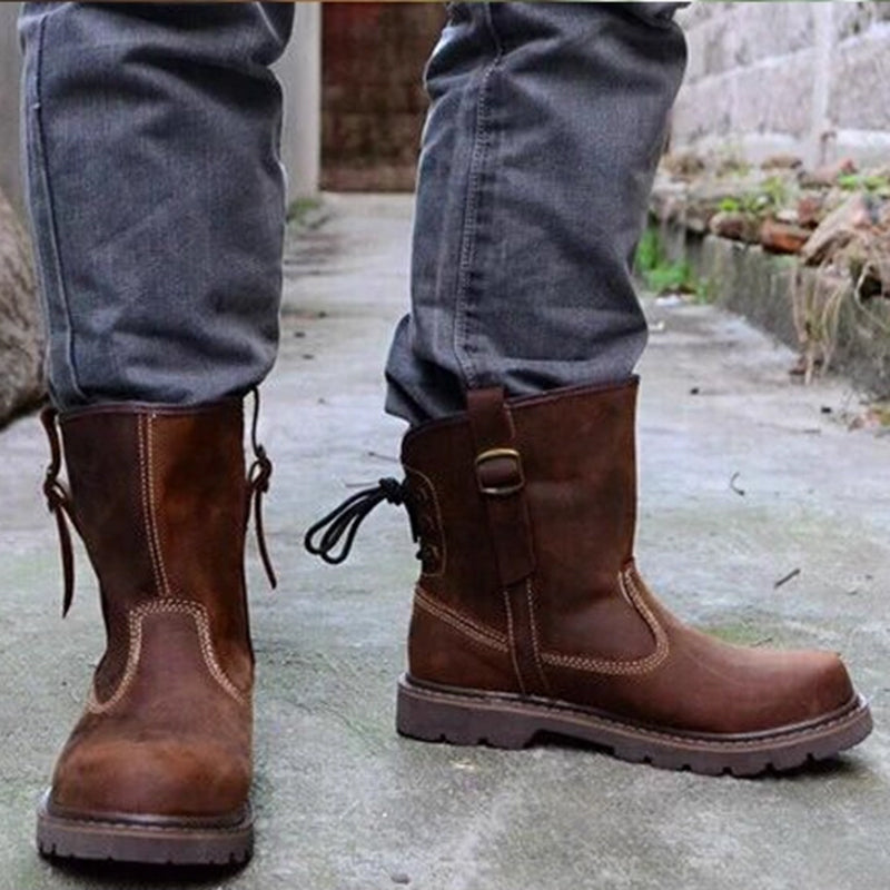 Men's handmade retro leather motorcycle boots