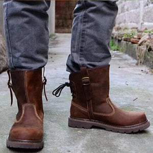 Men's handmade retro leather motorcycle boots