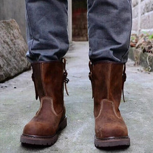 Men's handmade retro leather motorcycle boots