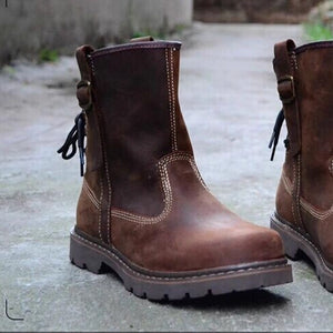 Men's handmade retro leather motorcycle boots