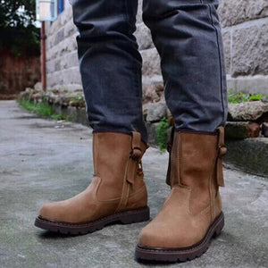 Men's handmade retro leather motorcycle boots