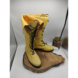 yellow Men's medieval renaissance lace-up knee high boots