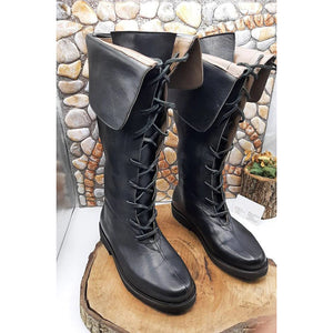Black Men's medieval renaissance lace-up knee high boots