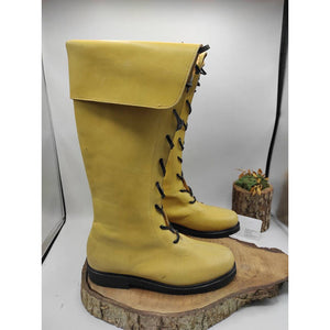 yellow Men's medieval renaissance lace-up knee high boots