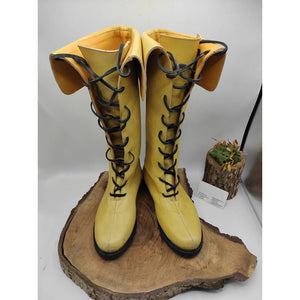 yellow Men's medieval renaissance lace-up knee high boots
