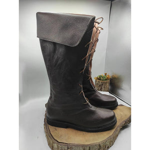 brown Men's medieval renaissance lace-up knee high boots