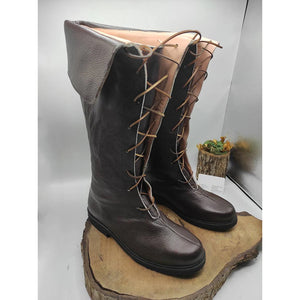 brown Men's medieval renaissance lace-up knee high boots