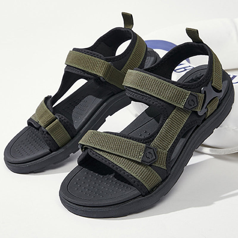 green Men's mesh sporty sandals with adjustable velcro straps