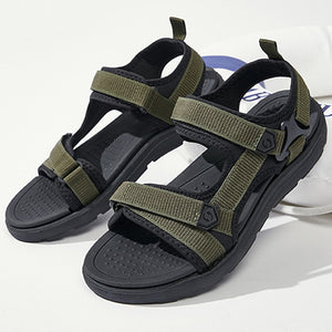 green Men's mesh sporty sandals with adjustable velcro straps