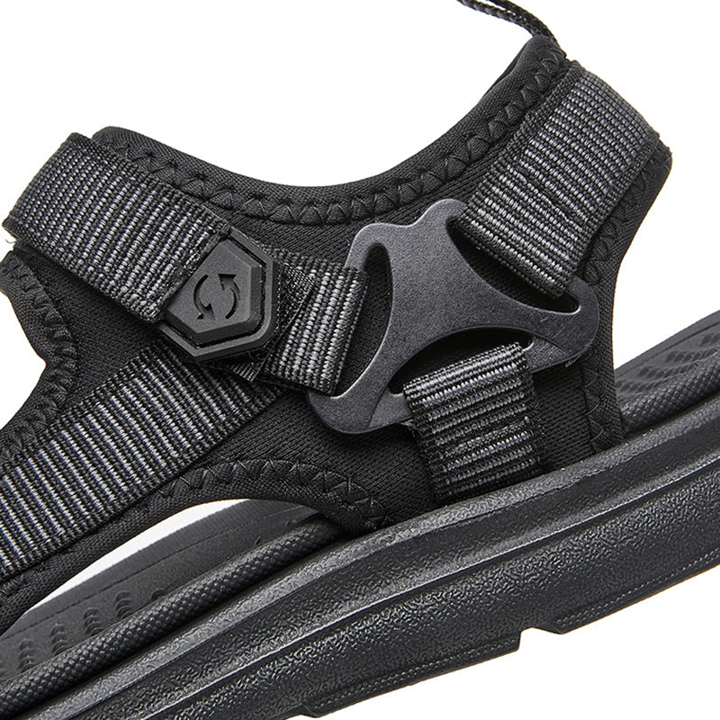 black Men's mesh sporty sandals with adjustable velcro straps