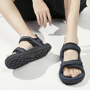 blue Men's mesh sporty sandals with adjustable velcro straps