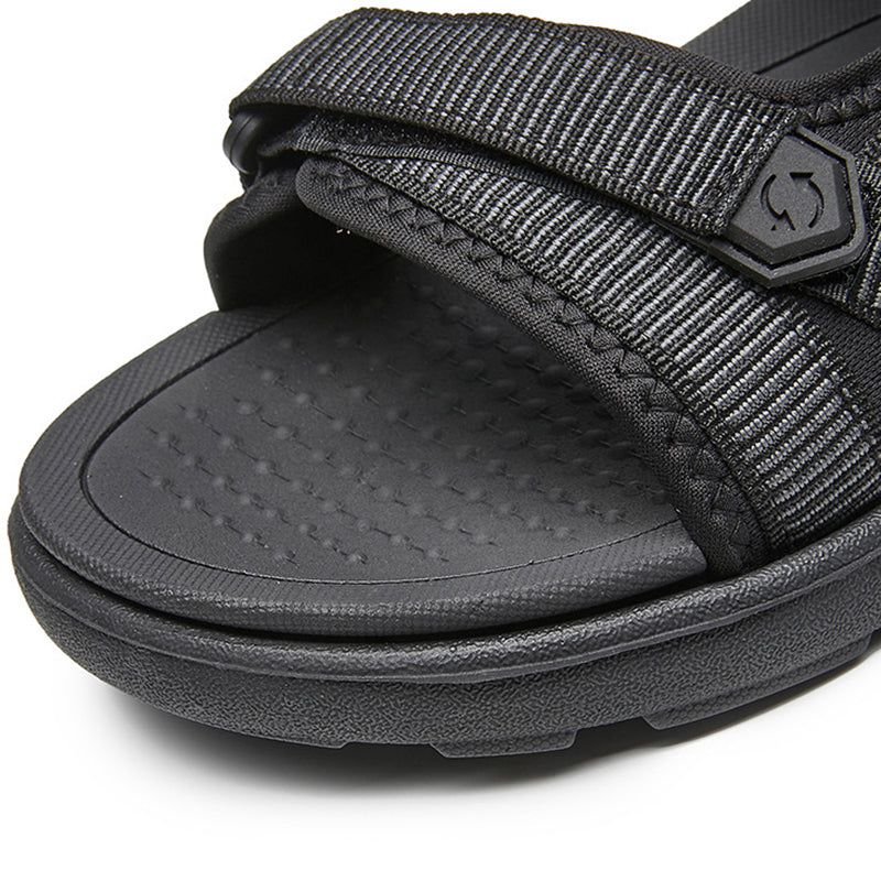black Men's mesh sporty sandals with adjustable velcro straps