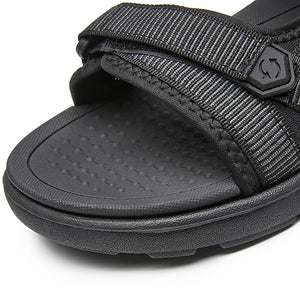 black Men's mesh sporty sandals with adjustable velcro straps