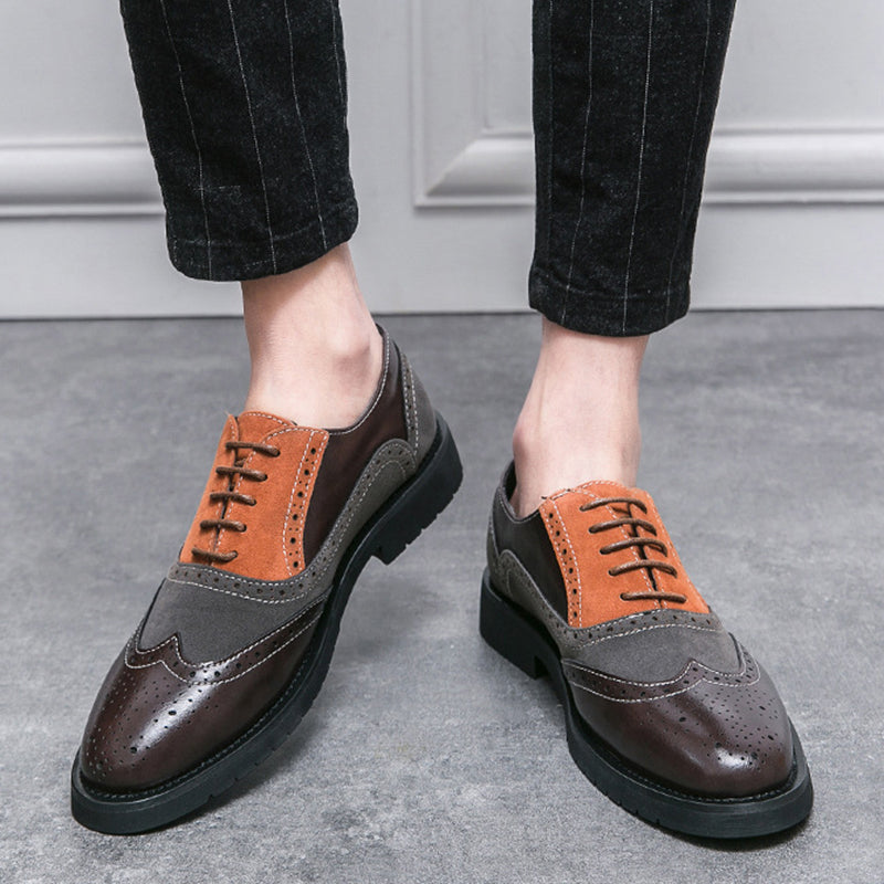 brown Men's patchwork brogue derby shoes