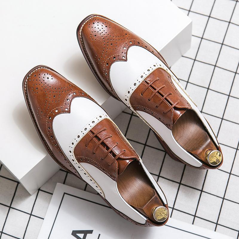 brown Men's patchwork wingtip brogue oxfords shoes