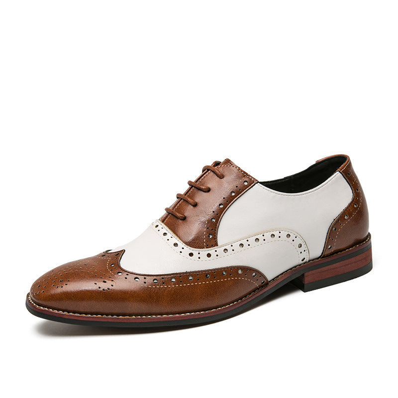 brown Men's patchwork wingtip brogue oxfords shoes