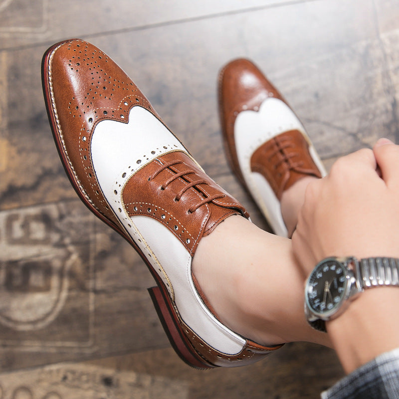 brown Men's patchwork wingtip brogue oxfords shoes