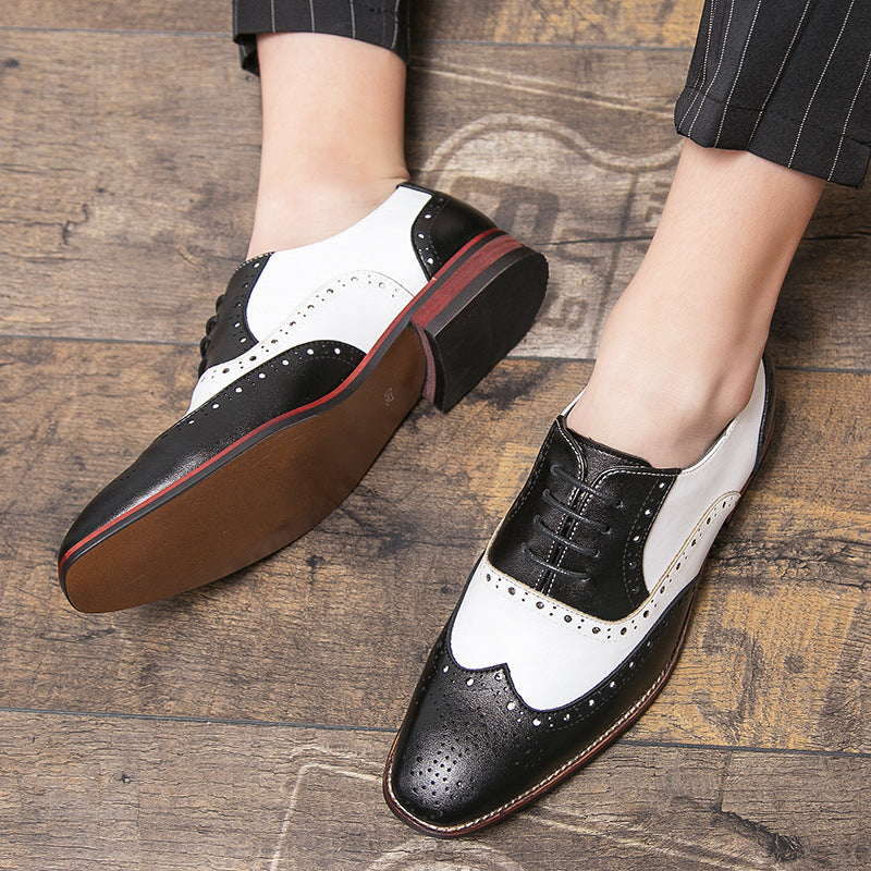 black Men's patchwork wingtip brogue oxfords shoes