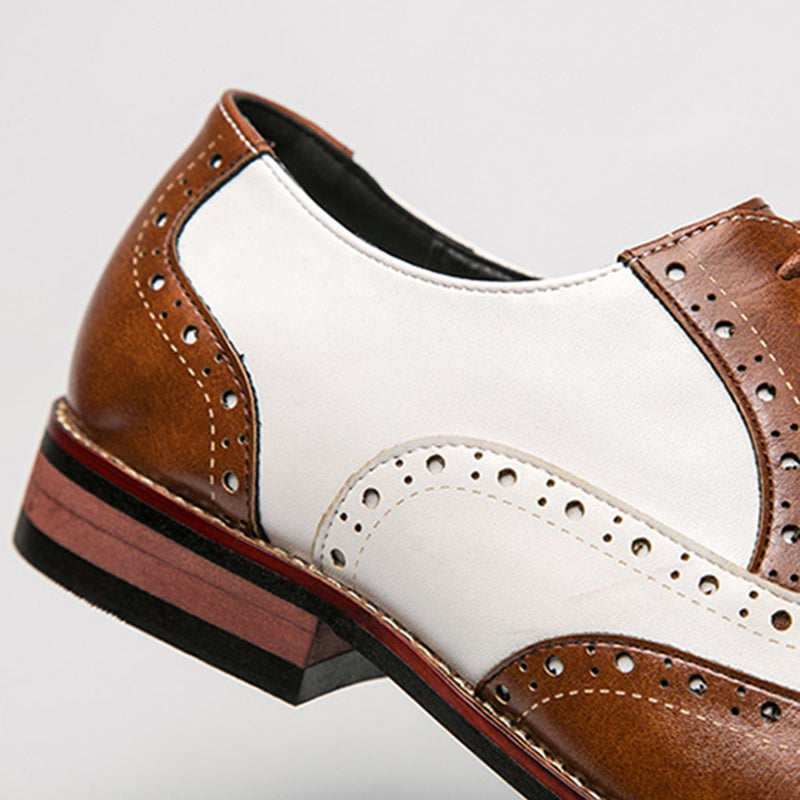 brown Men's patchwork wingtip brogue oxfords shoes