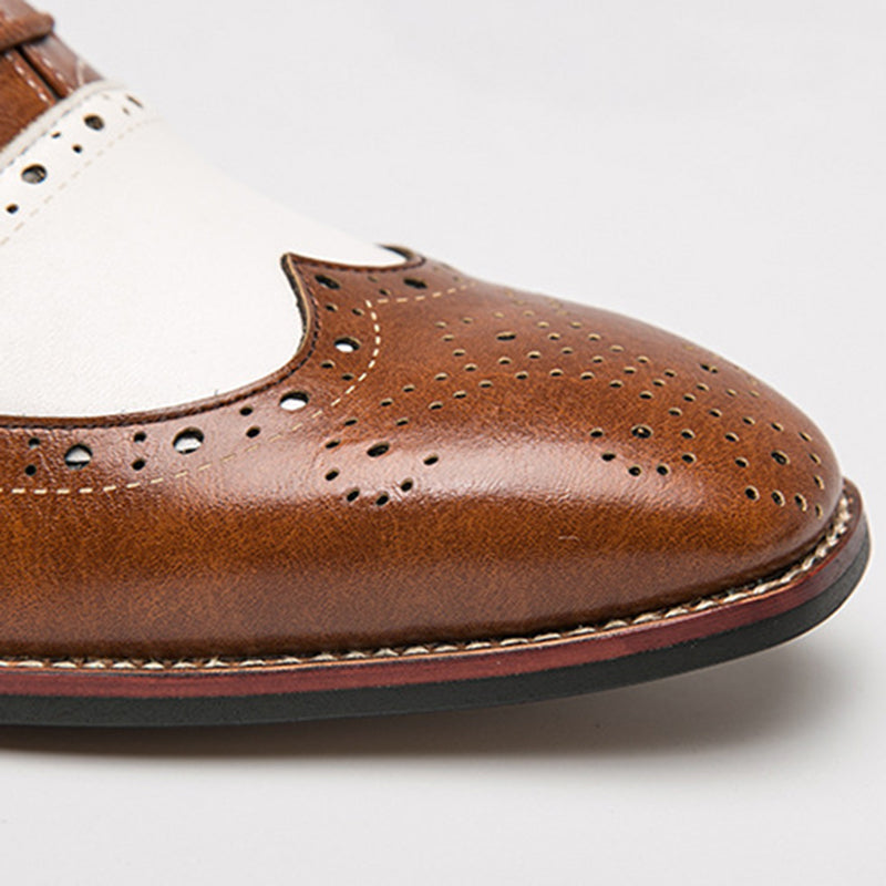 brown Men's patchwork wingtip brogue oxfords shoes