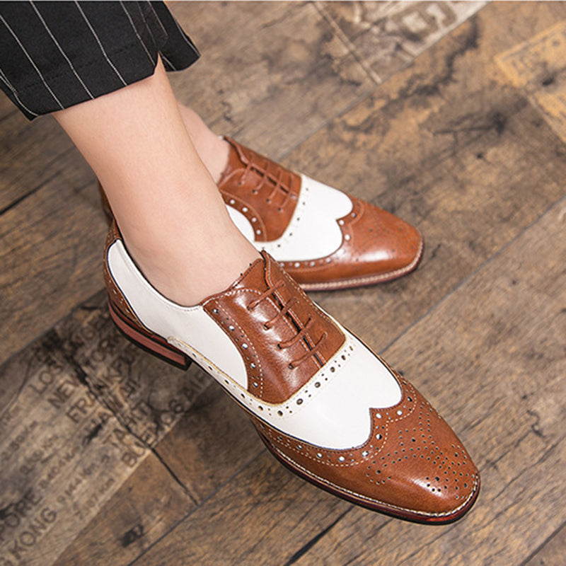 brown Men's patchwork wingtip brogue oxfords shoes