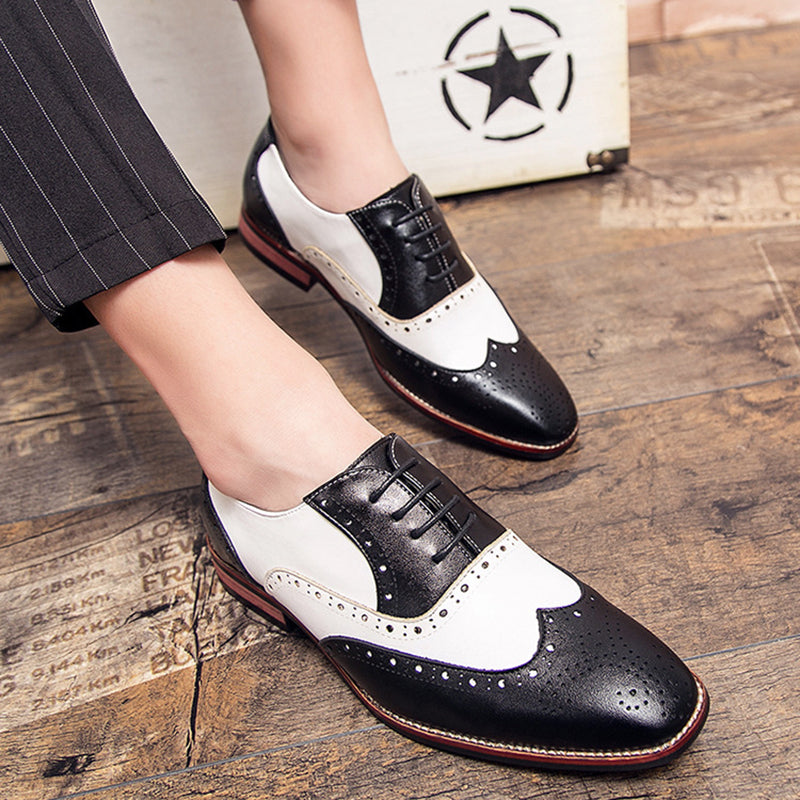 black Men's patchwork wingtip brogue oxfords shoes