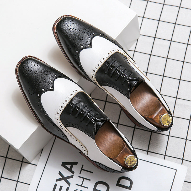 black Men's patchwork wingtip brogue oxfords shoes