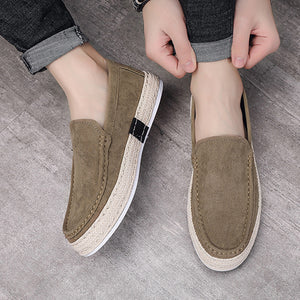 khaki Men's platform canvas loafers