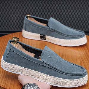 blue Men's platform canvas loafers