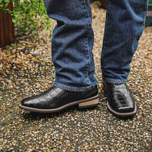 black Men's retro embroidery pull-on mid calf cowboy boots