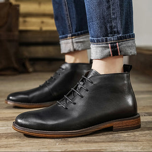 Men's retro lace-up leather boots formal dress shoes