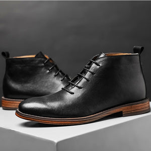 Men's retro lace-up leather boots formal dress shoes