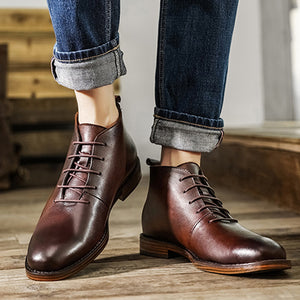 Men's retro lace-up leather boots formal dress shoes