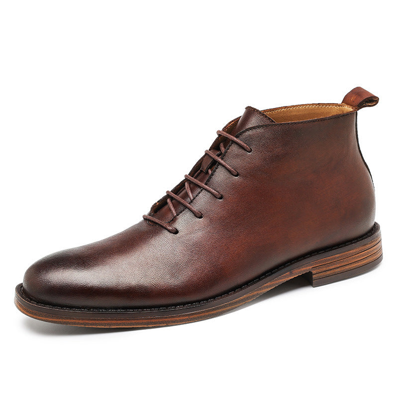 Men's retro lace-up leather boots formal dress shoes