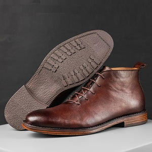 Men's retro lace-up leather boots formal dress shoes
