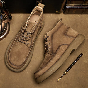 Men's retro leather lace-up booties