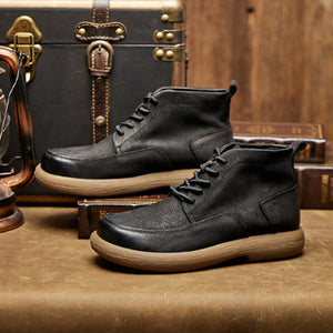 Men's retro leather lace-up booties