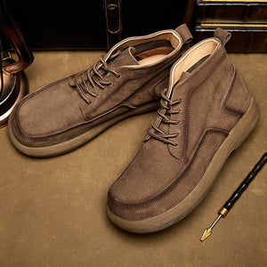 Men's retro leather lace-up booties