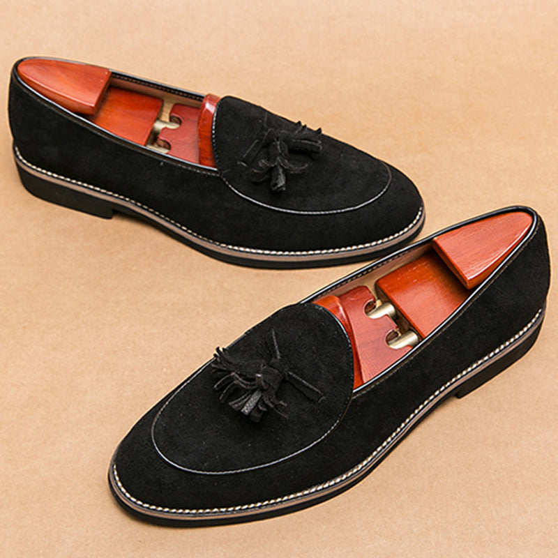 black Men's retro slip-on tassles loafers