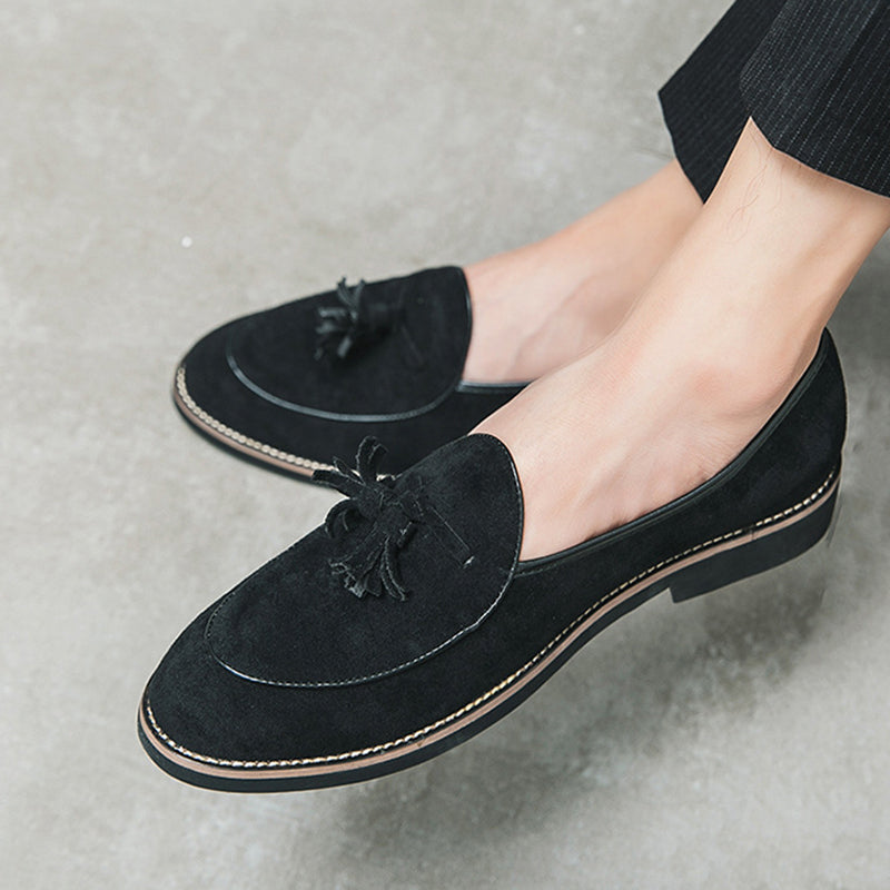 black Men's retro slip-on tassles loafers
