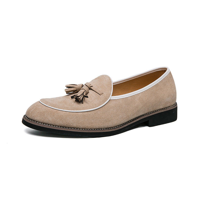 beige Men's retro slip-on tassles loafers