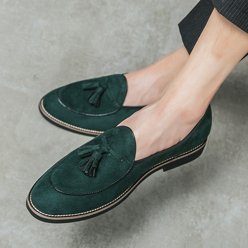 green Men's retro slip-on tassles loafers