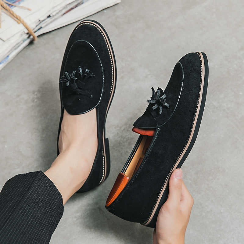 black Men's retro slip-on tassles loafers